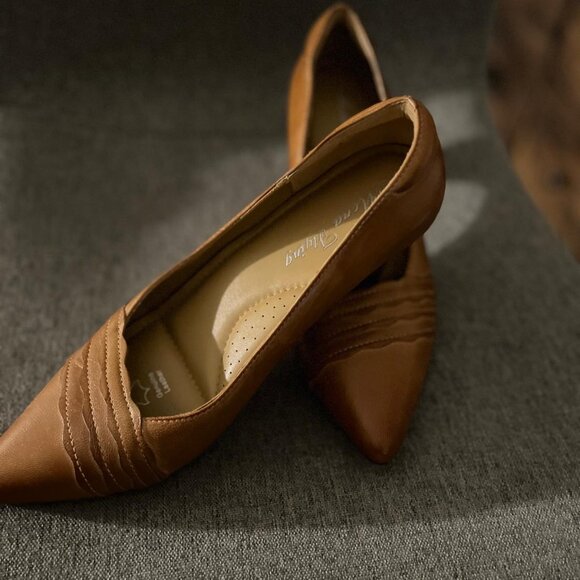 Mona flying Women's Genuine Leather Dress Pumps Elegant Heels Shoes - Picture 4 of 4